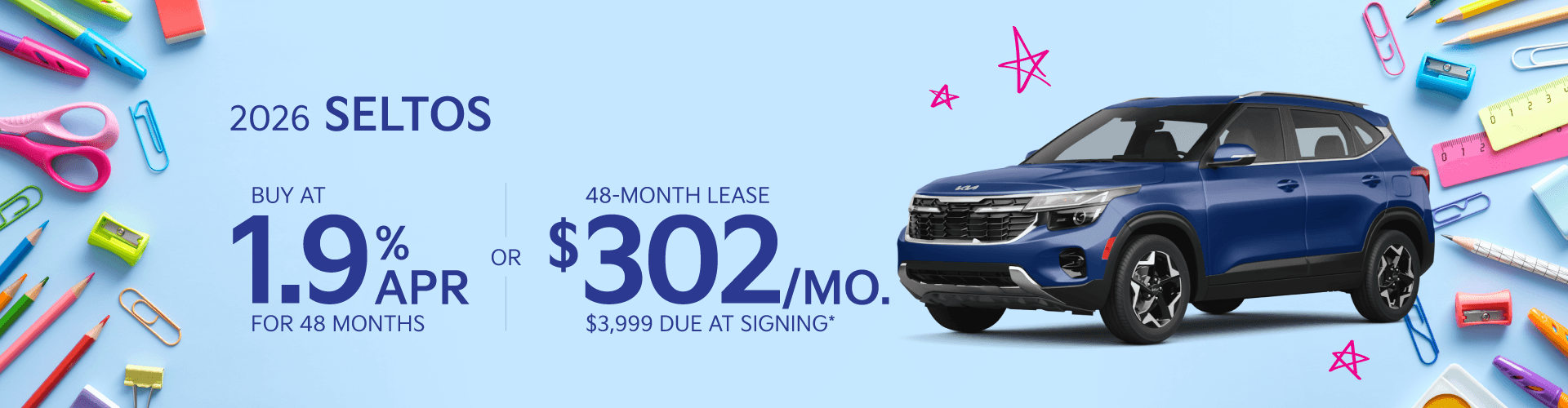 2026 Kia Seltos: 1.90% APR for 48 months or Lease for $302/month for 48 months*