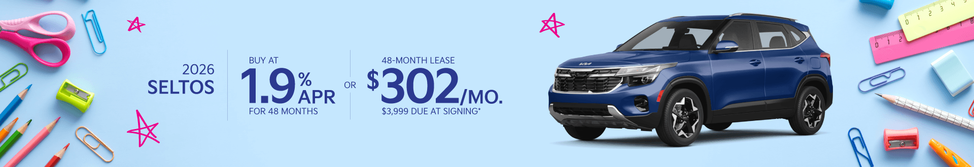 2026 Kia Seltos: 1.90% APR for 48 months or Lease for $302/month for 48 months*