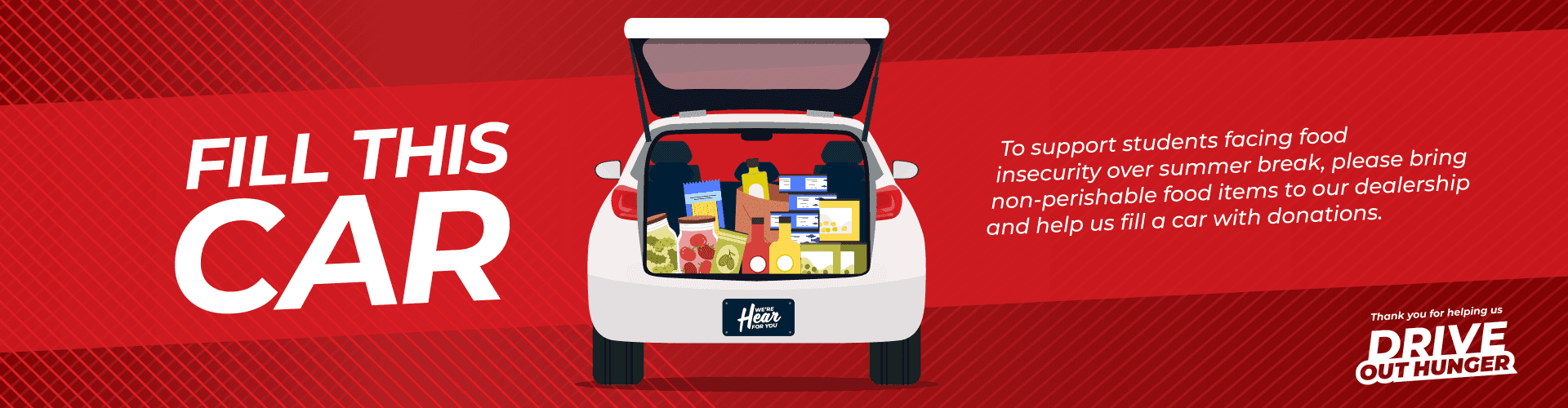 Donate non-perishable food items to dealerships between May 20 and June 20.