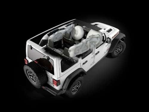 2024 Jeep Wrangler birdseye view of interior of vehicle showing surround airbag safety feature