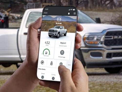 2024 RAM 3500 view of usuage of RAM connect app being used on a phone