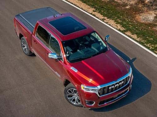 2025 RAM 1500 overhead view of truck driving on a highway