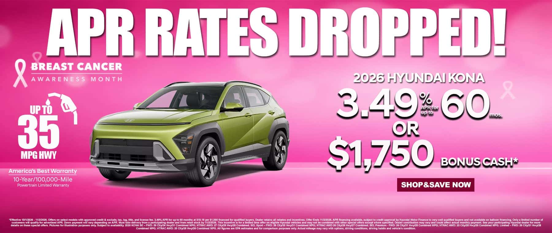 Hyundai kona apr Breast Cancer Awareness offer