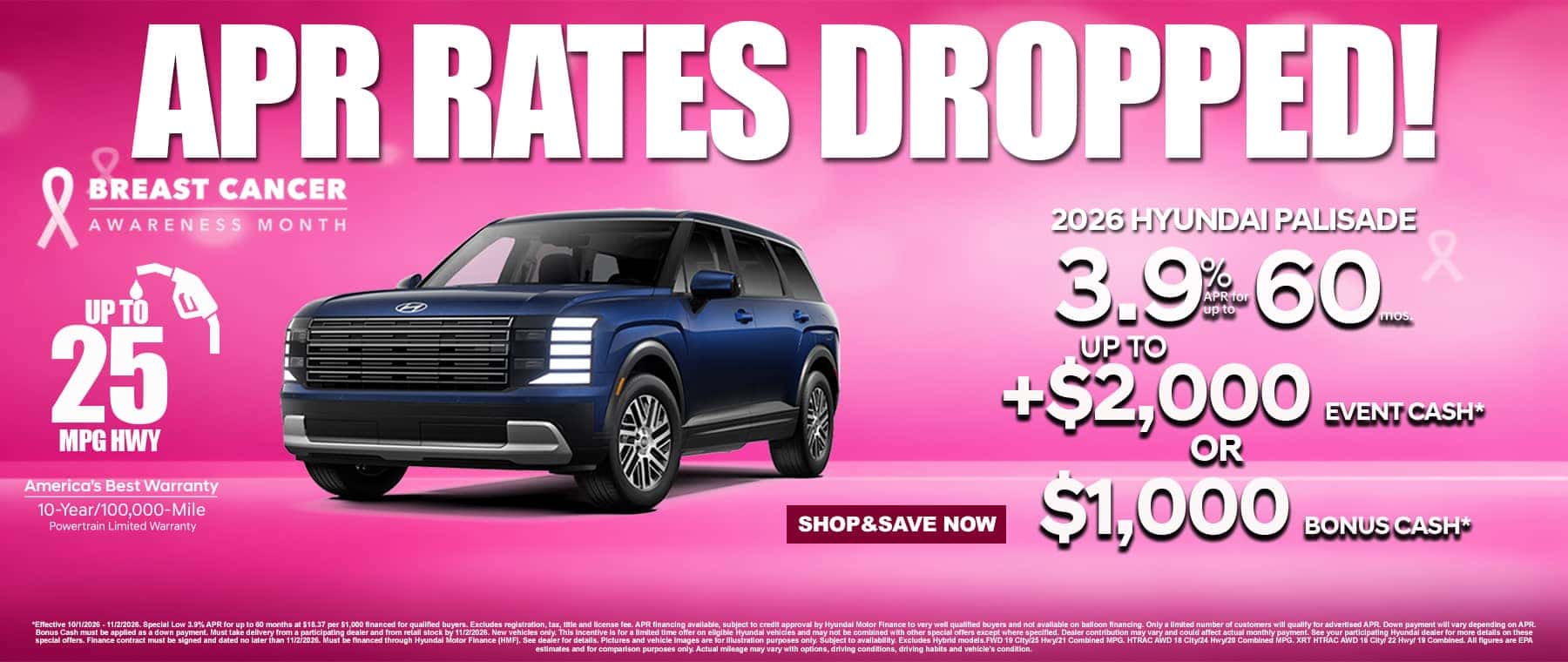 Hyundai palisade apr Breast Cancer Awareness offer