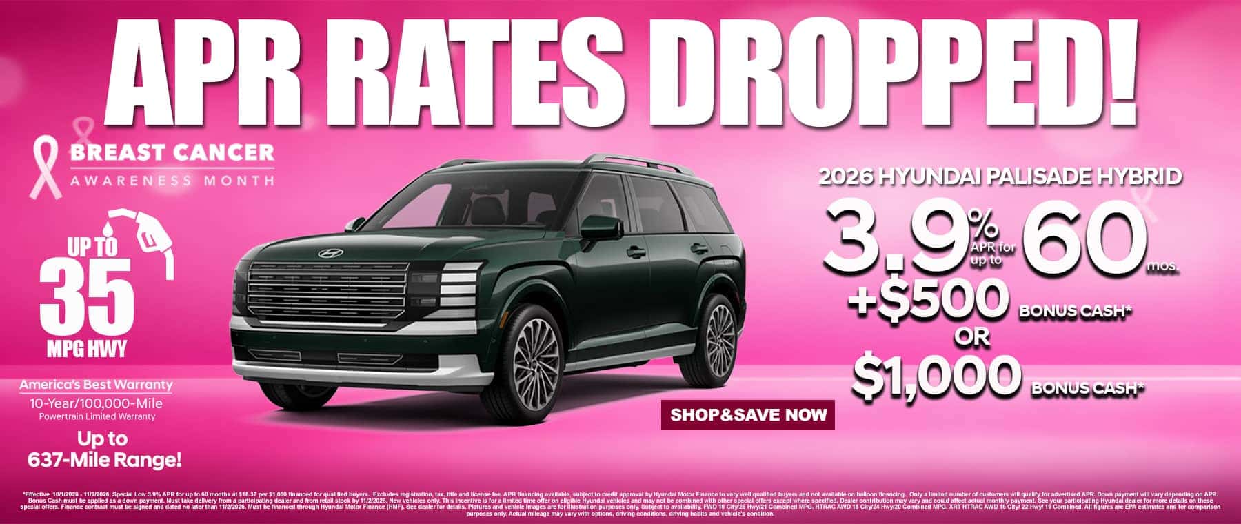 Hyundai palisade hybrid apr Breast Cancer Awareness offer