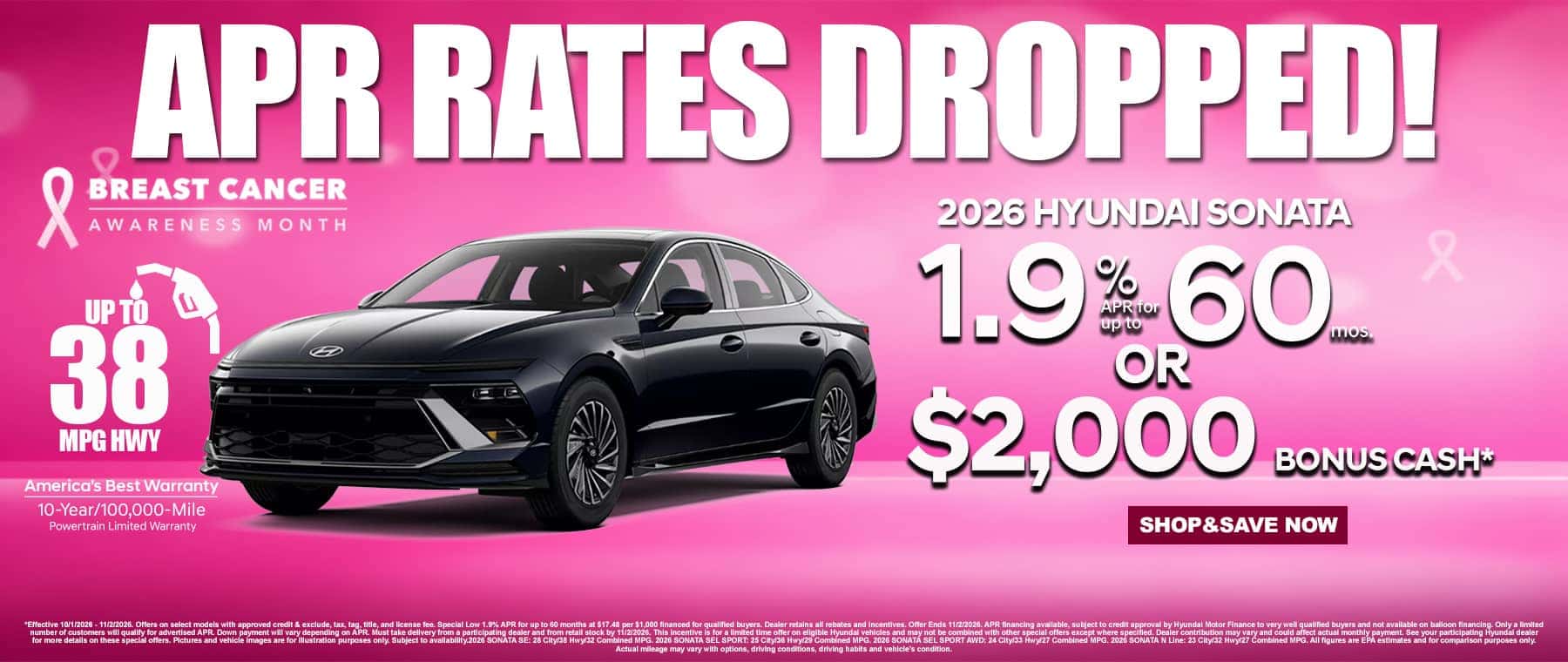 Hyundai sonata apr Breast Cancer Awareness offer