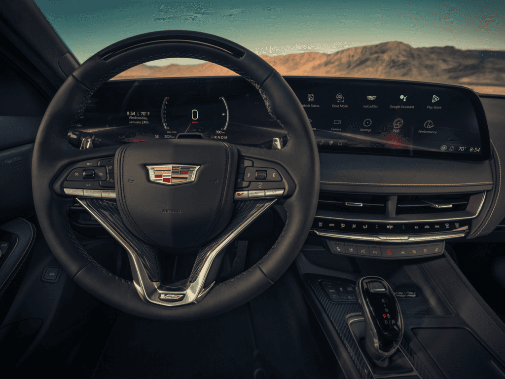 2025 Cadillac steering wheel with integrated controls and luxury finish