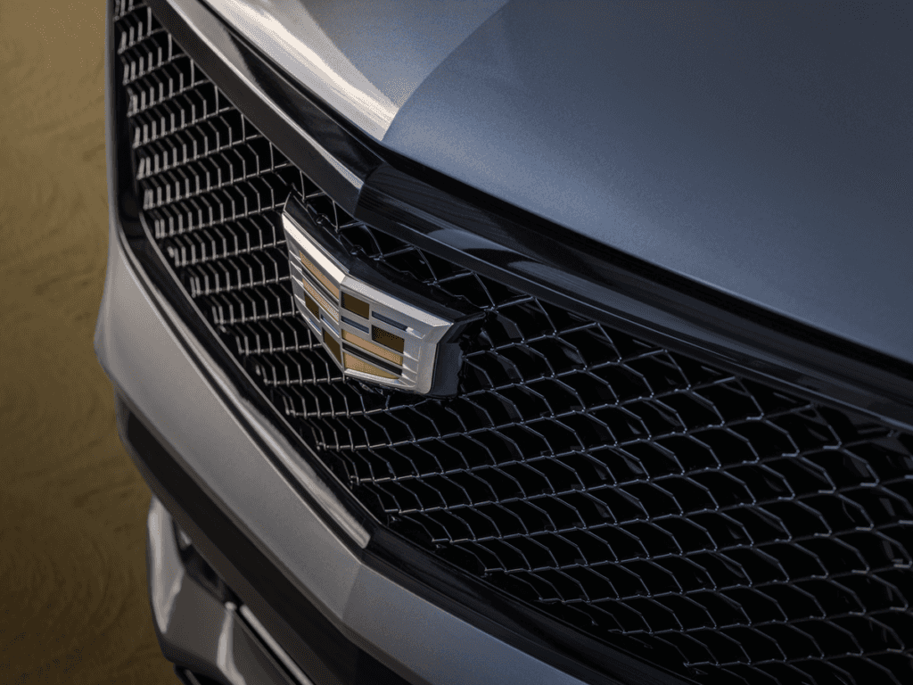 Cadillac emblem close-up on 2025 model