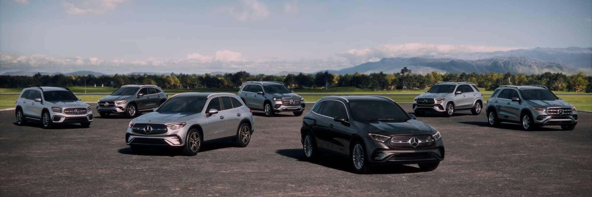 Mercedes-Benz pack shot with scenic valley and mountain background