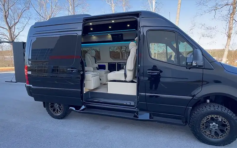 Executive Transportation Sprinter Vans Exterior with a look inside