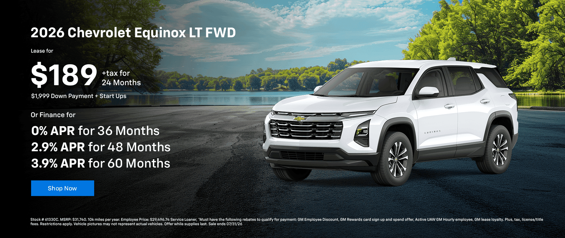 2026 Chevrolet Equinox LT FWD Subtext: Lease for $189 +tax for 24 months. $1999 down payment + start ups 0% APR FOR 36 Months 2.9% APR FOR 48 Months 3.9% APR FOR 60 Months
