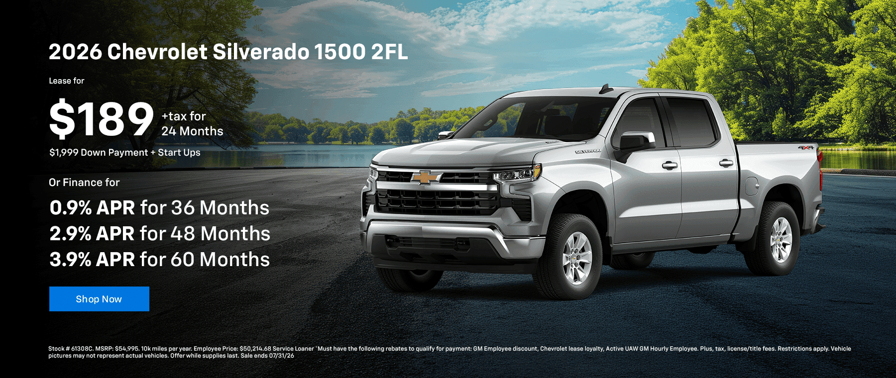 2026 Chevrolet Silverado 1500 2FL Subtext: Lease for $189 +tax for 24 months. $1999 down payment + start ups