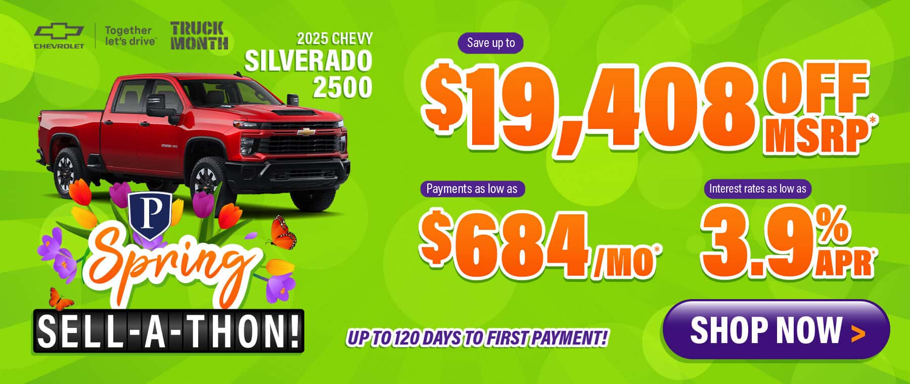 2025 Chevy Silverado 2500 - savings up to $19,408, payments from $684/mo; APR as low as 3.9%; up to 120 days to first payment