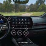 The black interior and dash are shown in a 2025 Chevy Blazer EV RS.