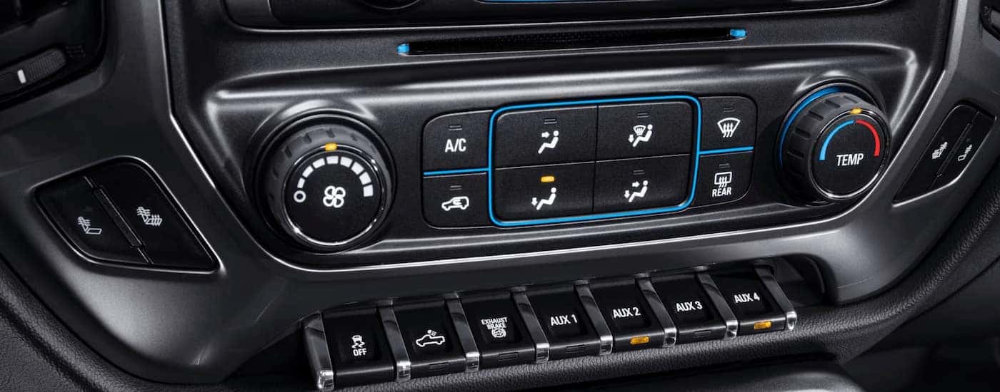 The console buttons in a 2025 Chevy Silverado 5500 for sale near Clemmons.
