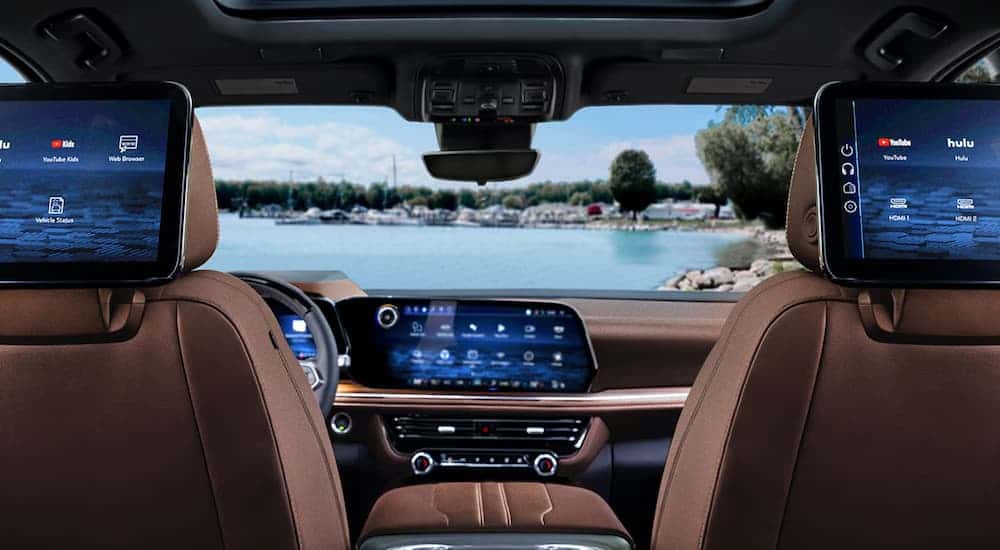 Brown leather interior of a 2025 Chevy Tahoe High Country for sale