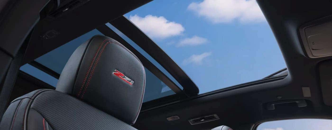 Close-up of the sunroof in a 2025 Chevy Traverse Z71.
