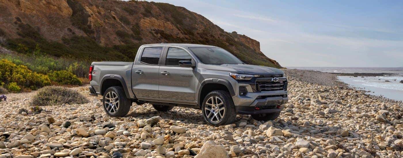 A silver 2025 Chevy Colorado for sale near Winston-Salem from the side