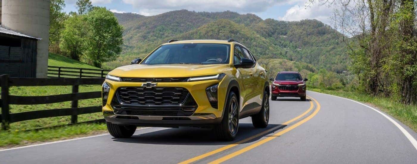 A yellow 2025 Chevy Trax for sale near Winston-Salem from the front.