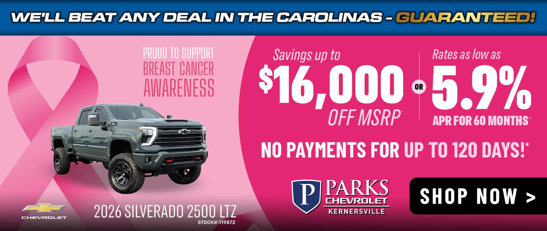 Up to $16,000 off MSRP Rates as low as 5.90% up to 60 Months No payments for up to 120 days