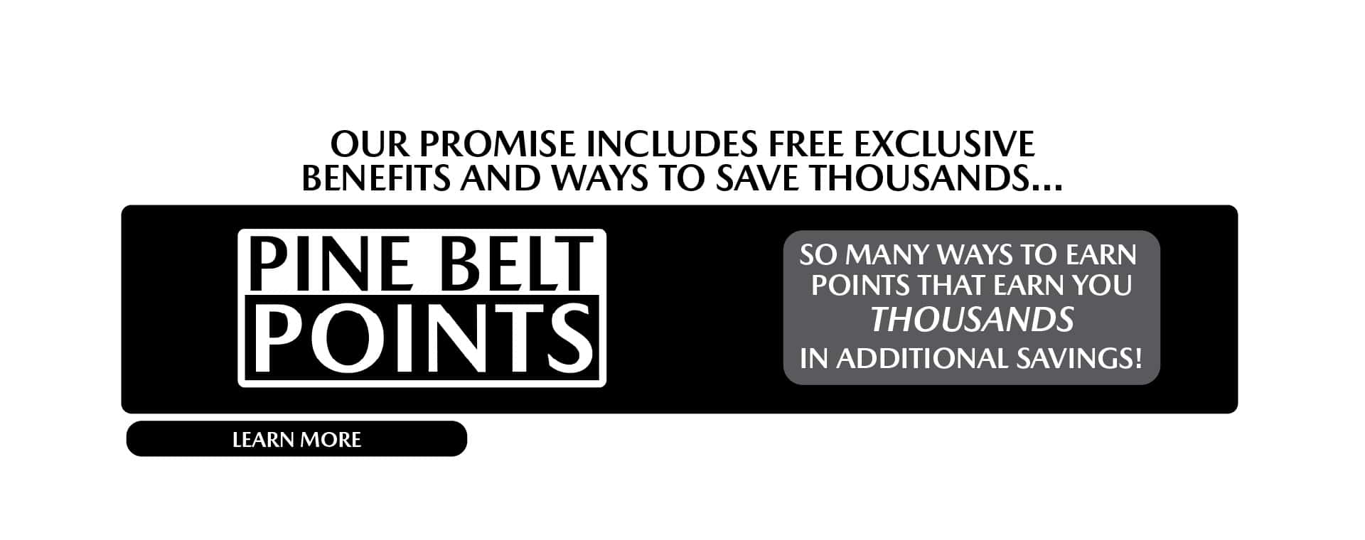 Our Pine Belt Promise includes free exclusive benefits and ways to save thousands… Pine Belt Points, so many ways to earn points that can save you thousands!