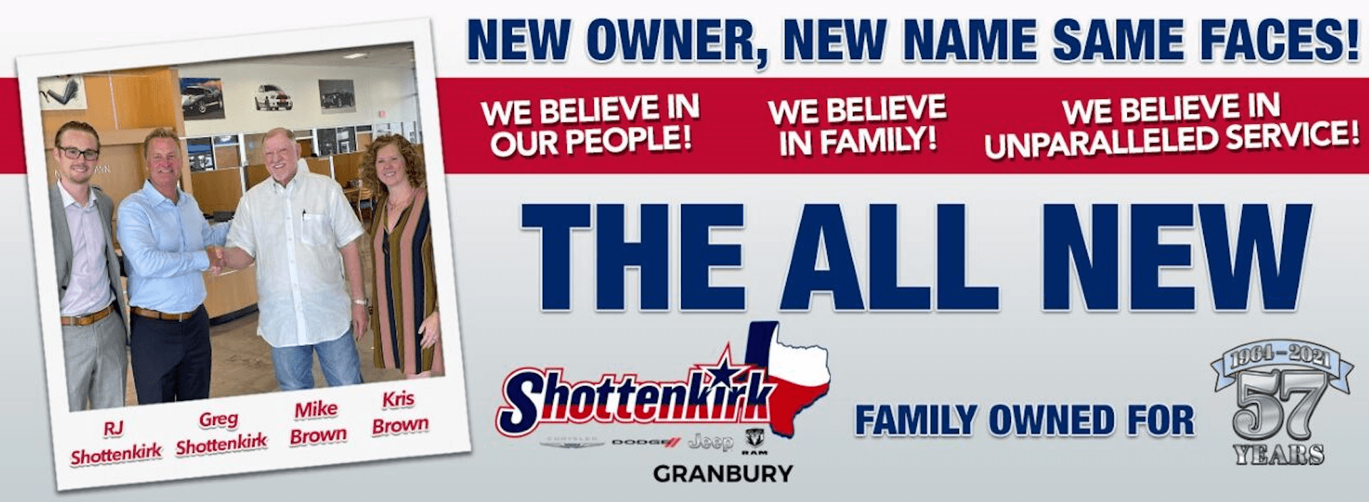 Shottenkirk/Brown families shake hands in lobby in respect of new ownership