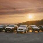 A lineup of vehicles equipped with Mazda safety features
