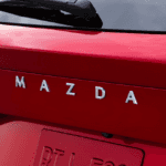 Rear badging of a new Mazda vehicle