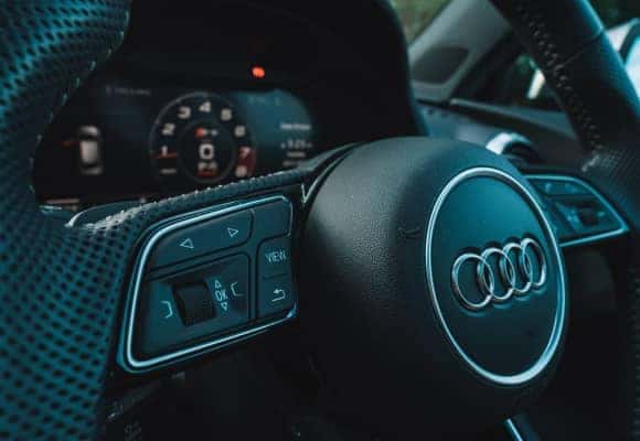Image of Audi steering wheel and dashboard