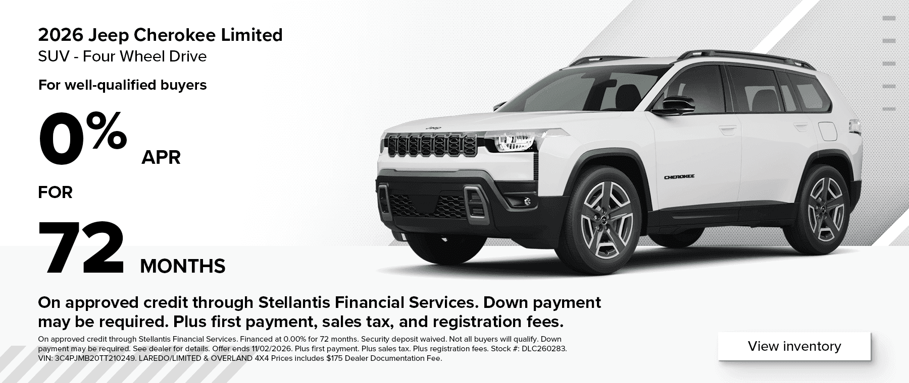 Jeep Cherokee 0% for 72 months Financing APR Special at West Herr