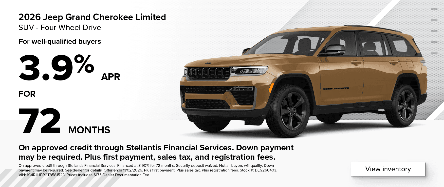 Jeep Grand Cherokee 3.9% for 72 months at West Herr