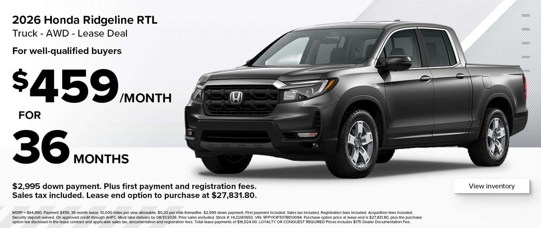 Honda Ridgeline Lease offer at West Herr Honda